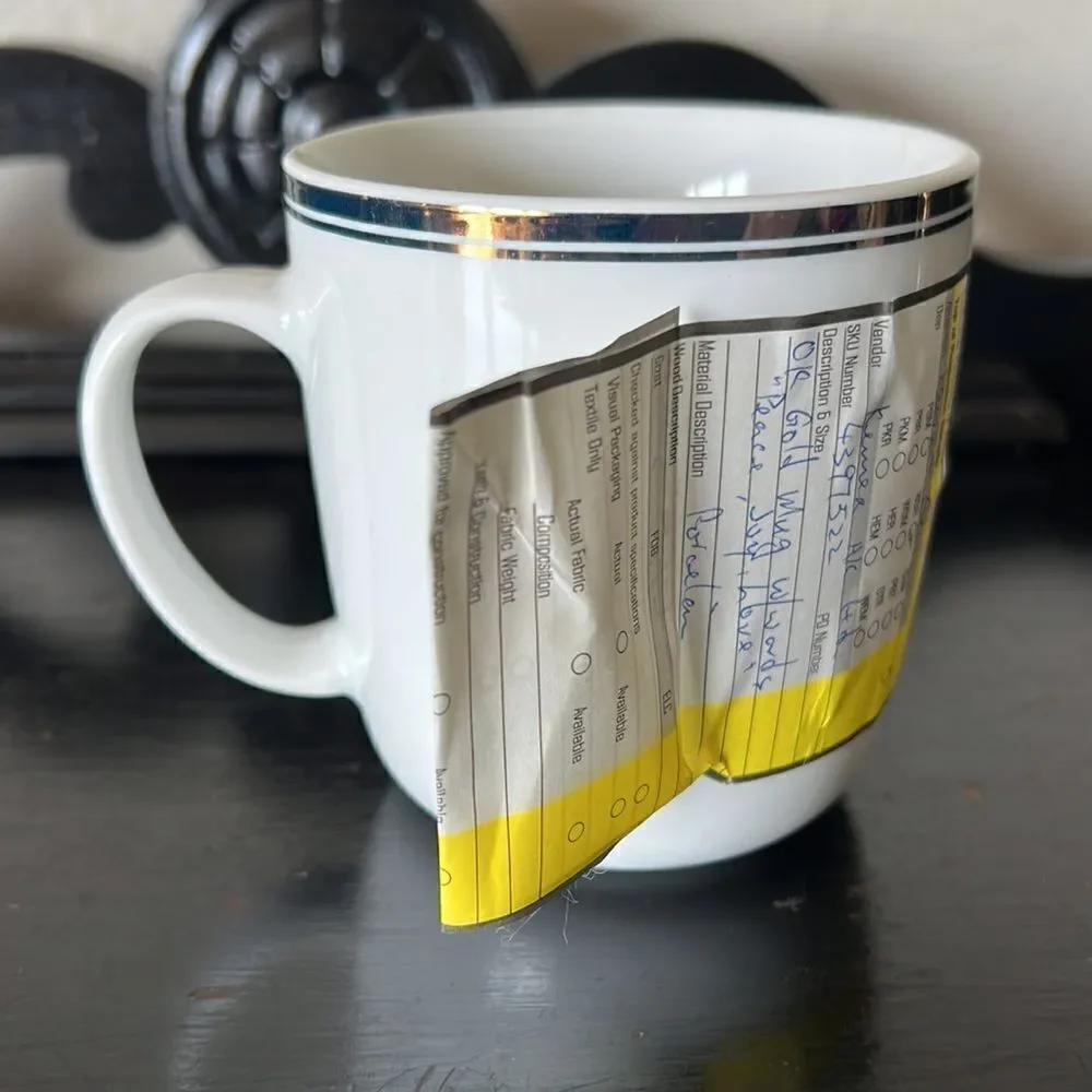 Williams Sonoma Gold “Peace Joy Love” Mug